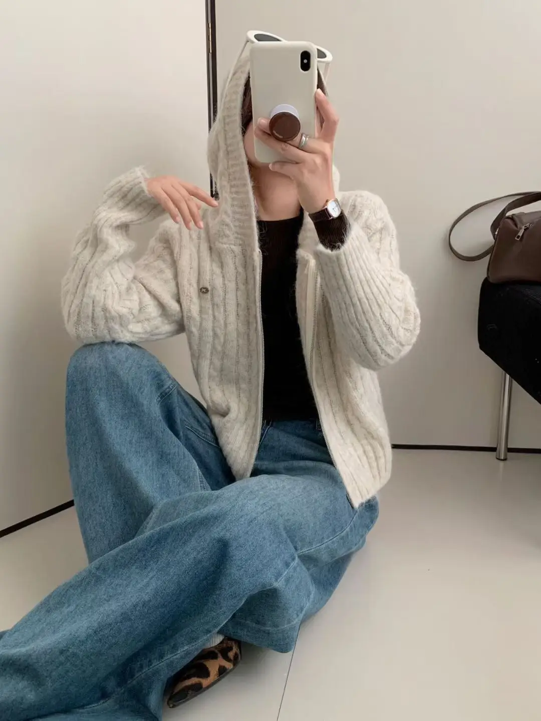 한국인기 꽈배기 후드 가디건 상세 이미지 1