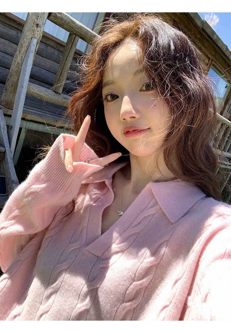 올드머니 스타일 울 입체 케이블 니트 폴로넥 상세 이미지 1