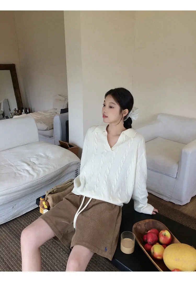 올드머니 스타일 울 입체 케이블 니트 폴로넥 상세 이미지 5
