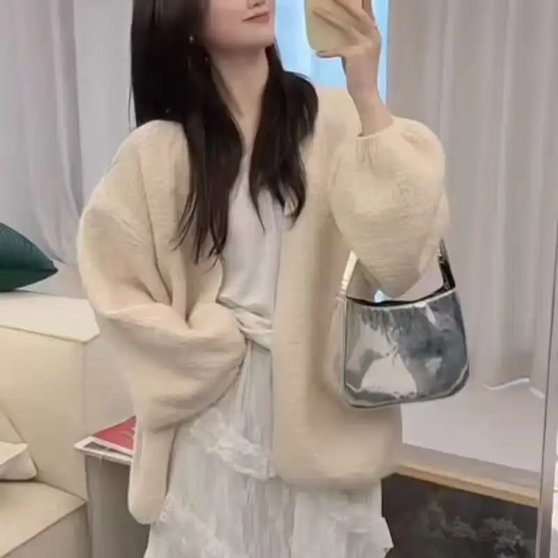 퍼프소매 울 니트 카디건 상세 이미지 1
