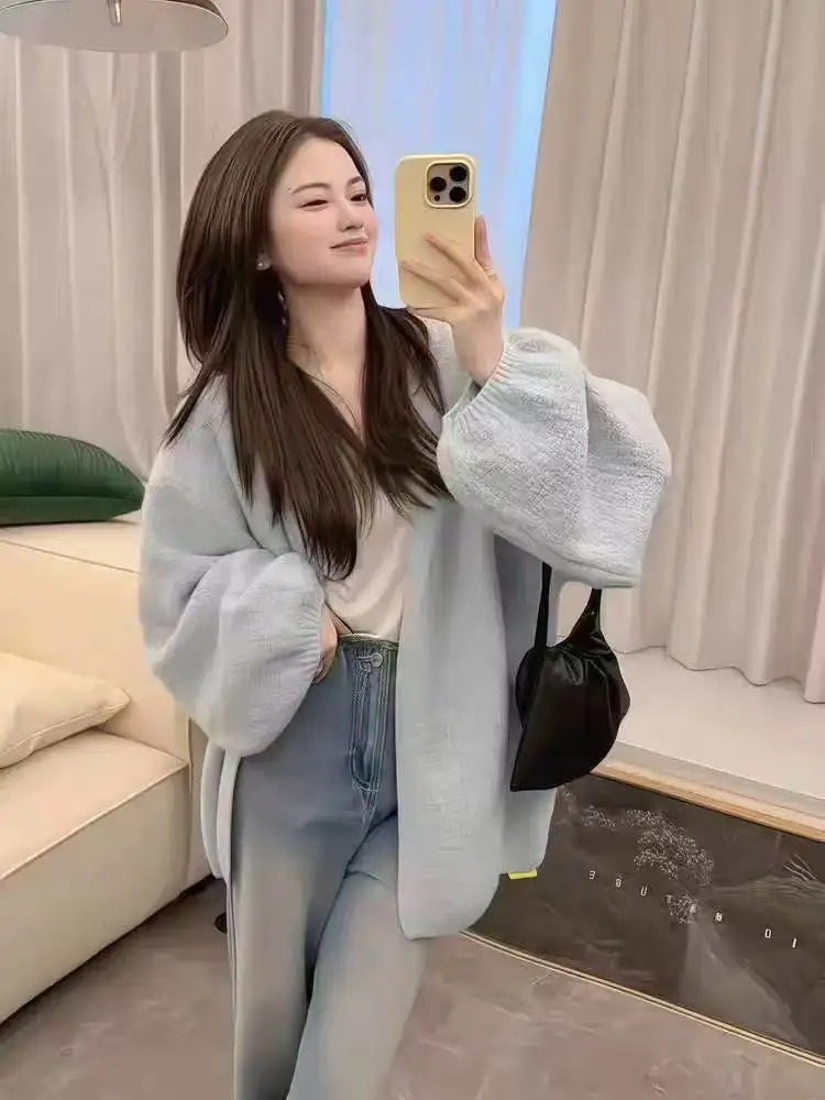 퍼프소매 울 니트 카디건