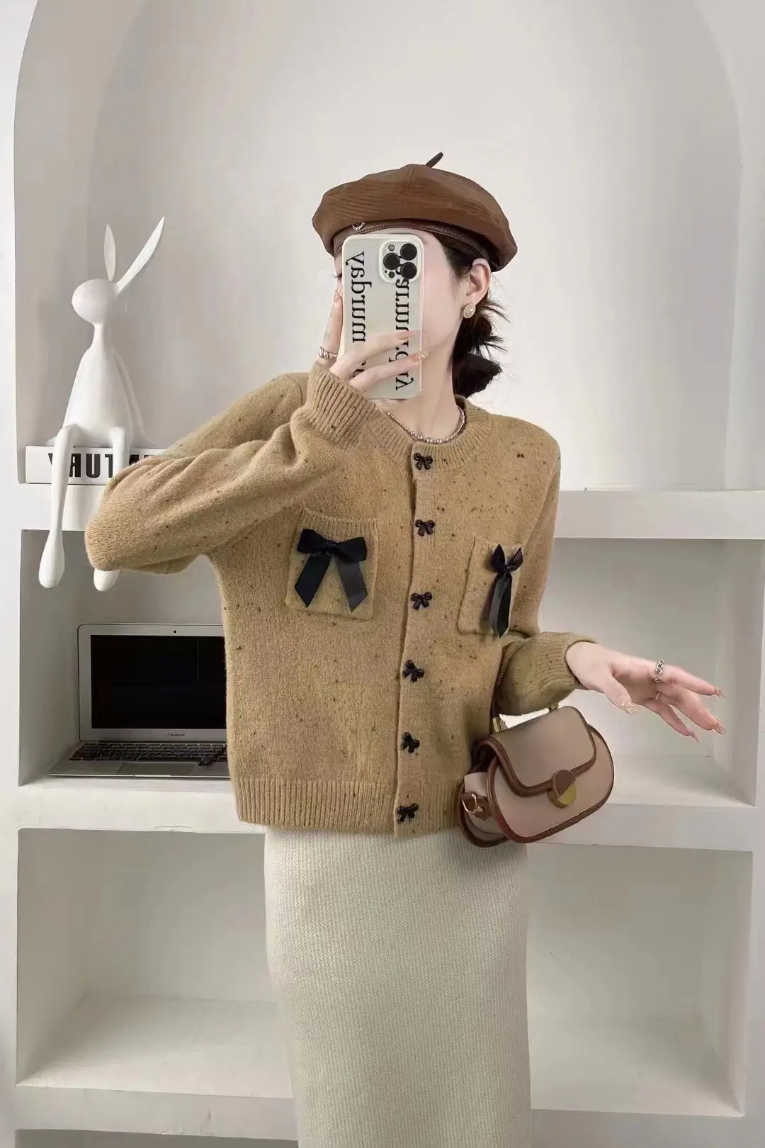 샤넬풍 배색 울 니트 카디건 상세 이미지 1