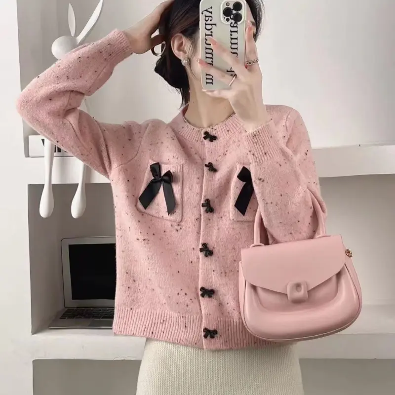 샤넬풍 배색 울 니트 카디건 상세 이미지 4