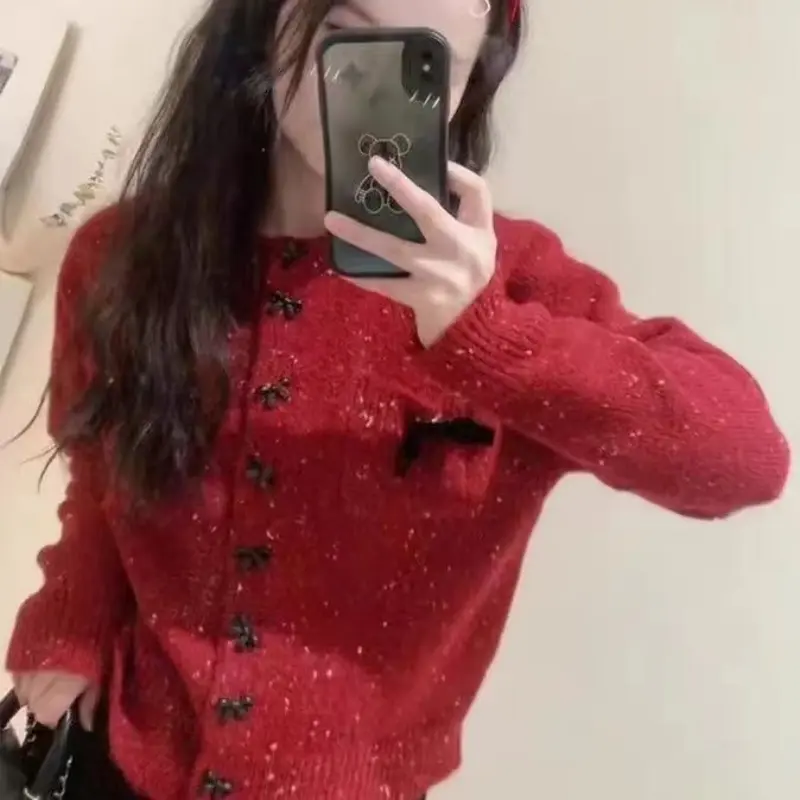 샤넬풍 배색 울 니트 카디건 상세 이미지 6