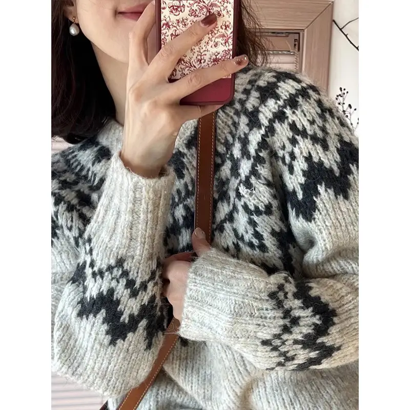 레트로 루즈핏 페어아일 울 니트 상세 이미지 2