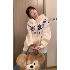 批发法式温柔风雪花连帽针织外套女装秋季超好看慵懒宽松长袖<b class='q'>开衫</b>上衣