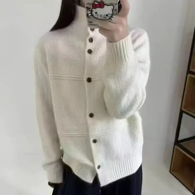 버튼 하이넥 울 가디건 상세 이미지 6