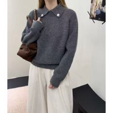 批发法式翻领套头打底毛衣女秋冬内搭可外穿加厚保暖慵懒风针织衫上衣