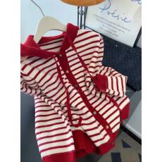 批发撞色<b class='q'>条纹</b>连帽毛衣外套女2025新款冬季圣诞氛围感软糯慵懒针织上衣