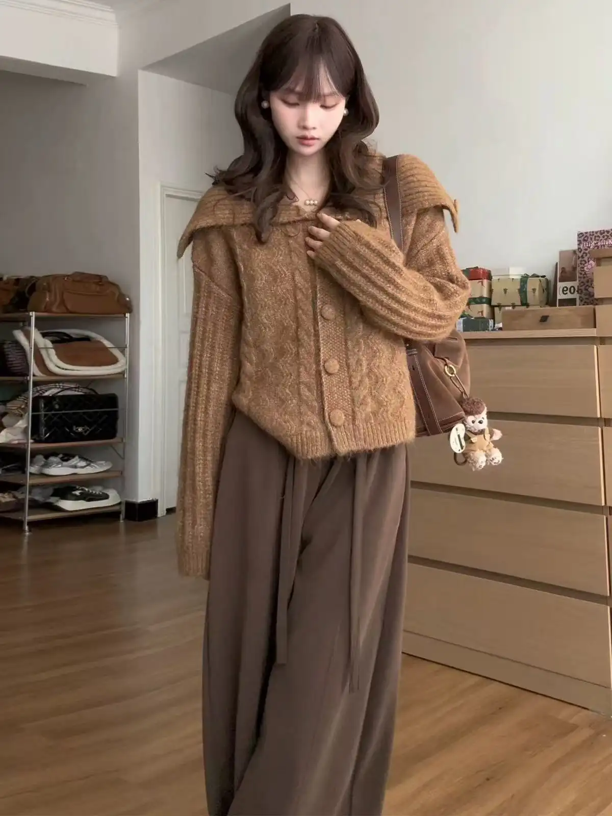 한국인기 하이넥 울 니트 가디건 상세 이미지 1