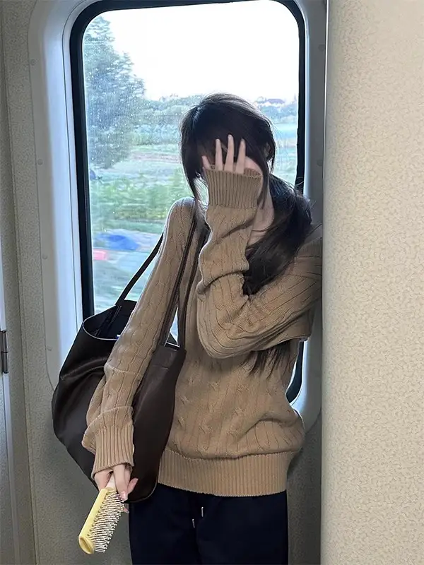 한국인기 꽈배기 V넥 긴소매 니트 상세 이미지 4