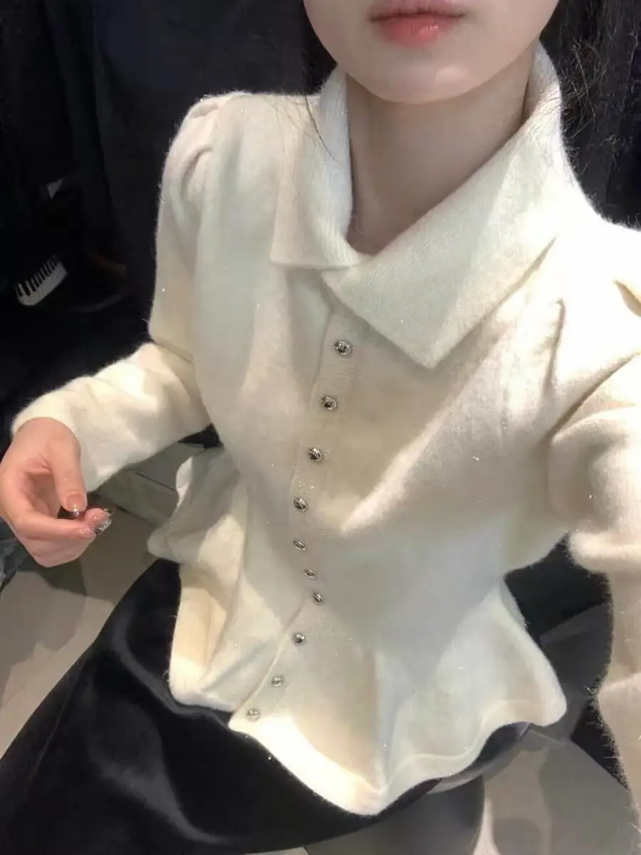 울 허리 셔링 폴로넥 가디건 상세 이미지 1