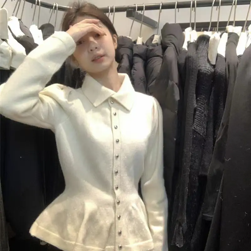 울 허리 셔링 폴로넥 가디건 상세 이미지 3