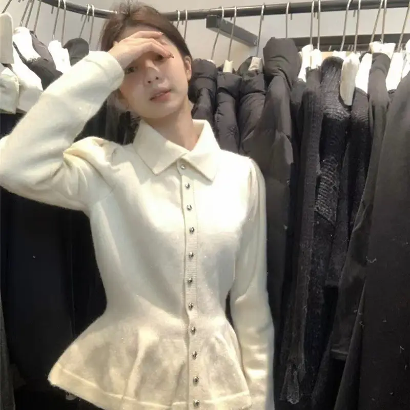 울 허리 셔링 폴로넥 가디건 상세 이미지 5