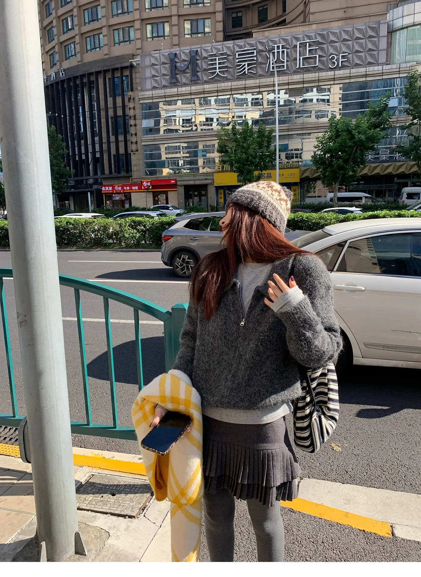 울 폴드 칼라 지퍼 니트 카디건 상세 이미지 1