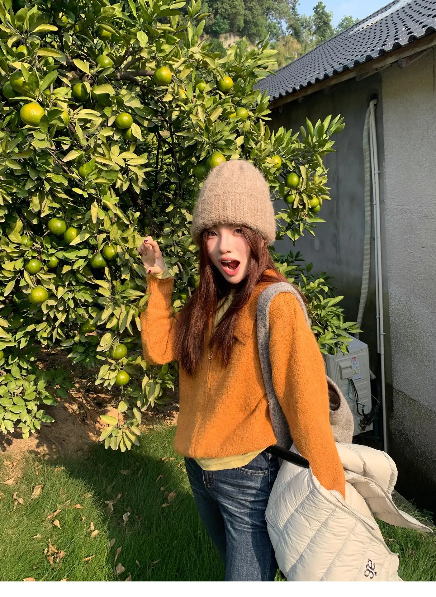 울 폴드 칼라 지퍼 니트 카디건 상세 이미지 10
