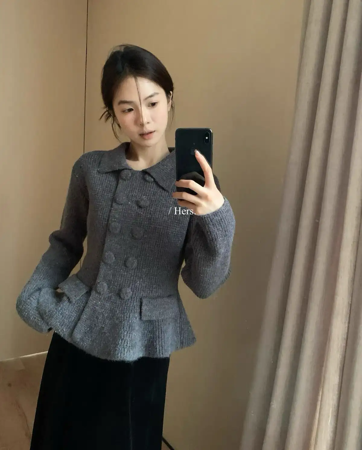 프렌치 감성 폴로 칼라 더블 버튼 니트 상세 이미지 1