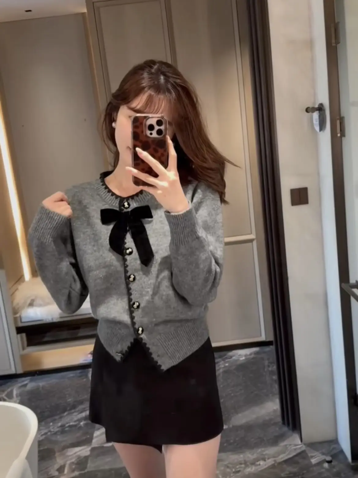 프렌치 스타일 리본 디테일 울 카디건 상세 이미지 4