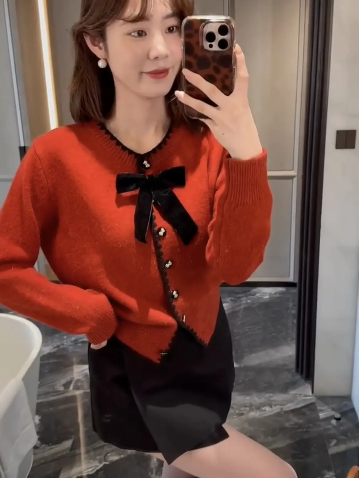 프렌치 스타일 리본 디테일 울 카디건 상세 이미지 5