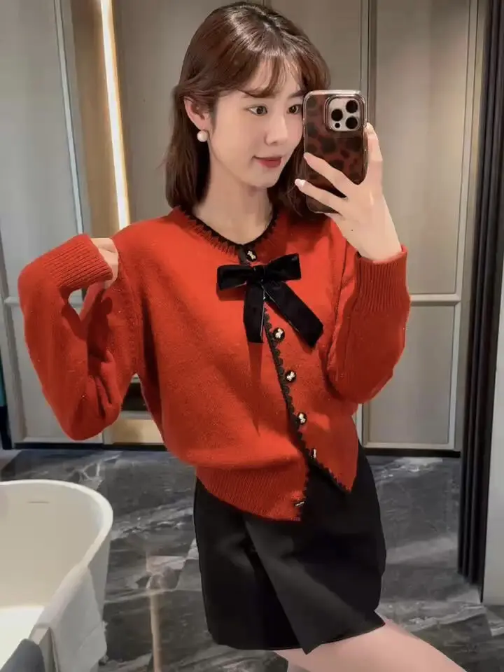 프렌치 스타일 리본 디테일 울 카디건 상세 이미지 6
