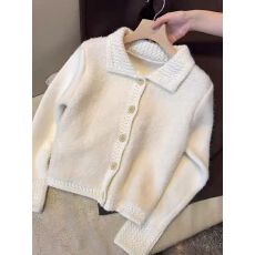 批发毛翻领<b class='q'>毛衣</b>外套秋季微胖mm宽松显瘦针织开衫上衣