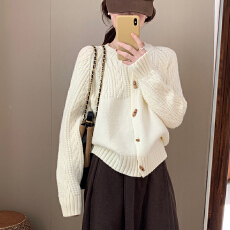 批发牛角扣小麻花加厚开<b class='q'>衫</b>2025秋季新款韩版休闲短款针织上衣女