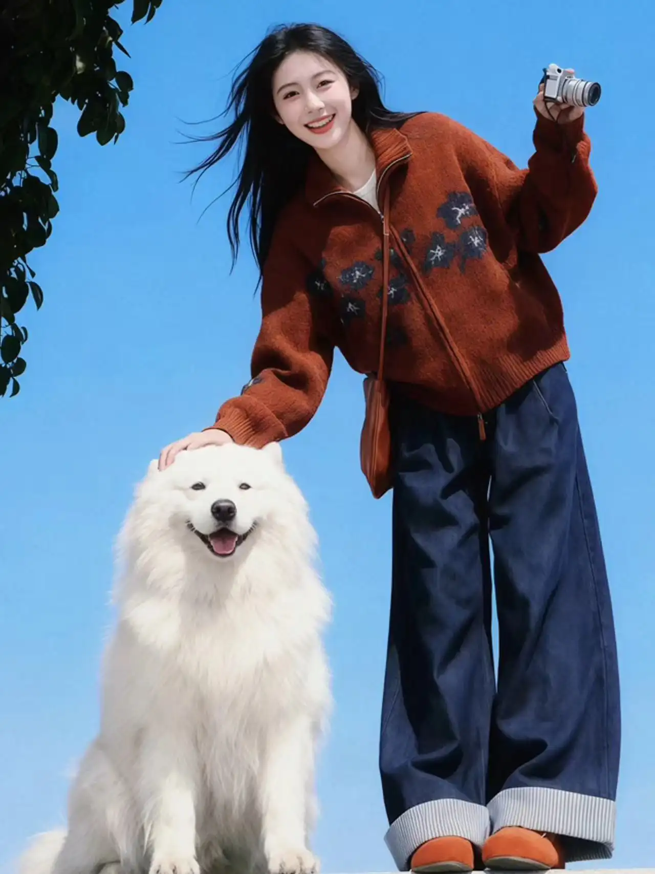 자카드 폴드 칼라 지퍼 니트 가디건 상세 이미지 4