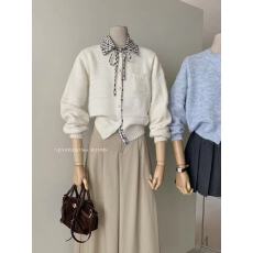 批发早秋时尚气质显瘦百搭圆领百搭千金感针织小衫