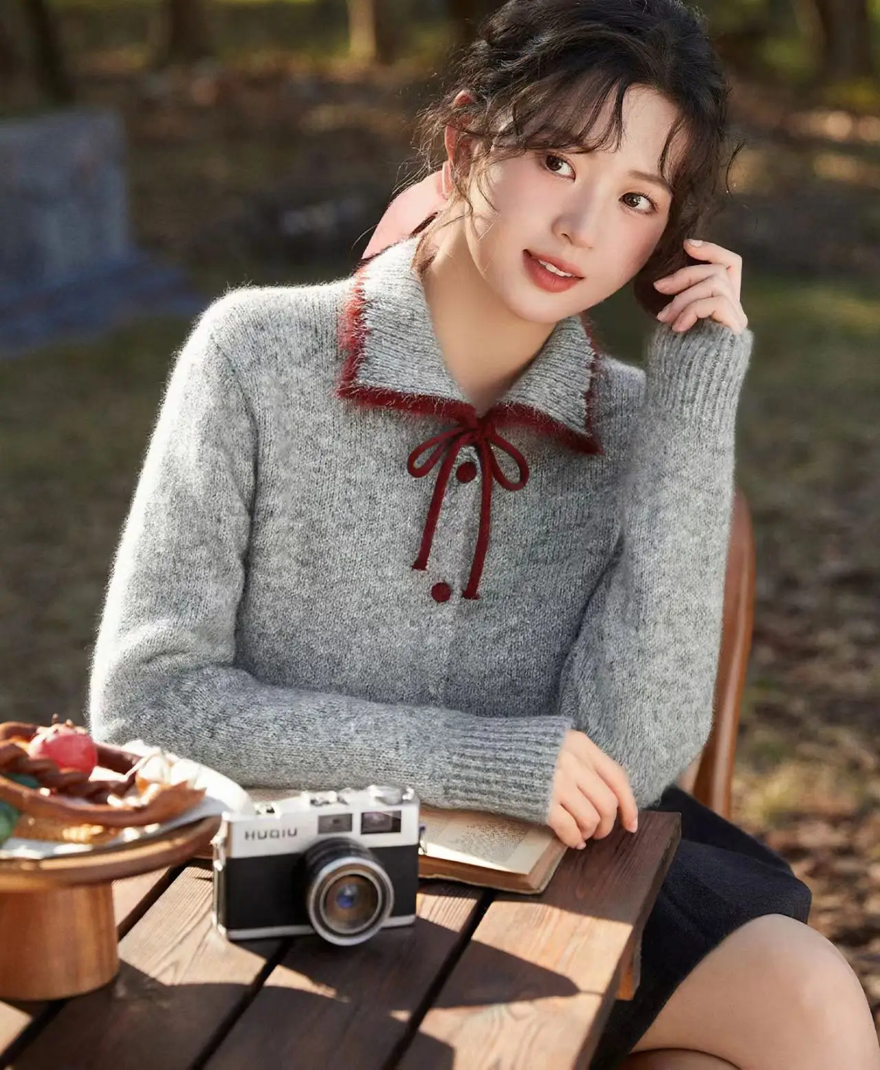 한국인기 배색 폴드 칼라 니트 가디건 상세 이미지 3