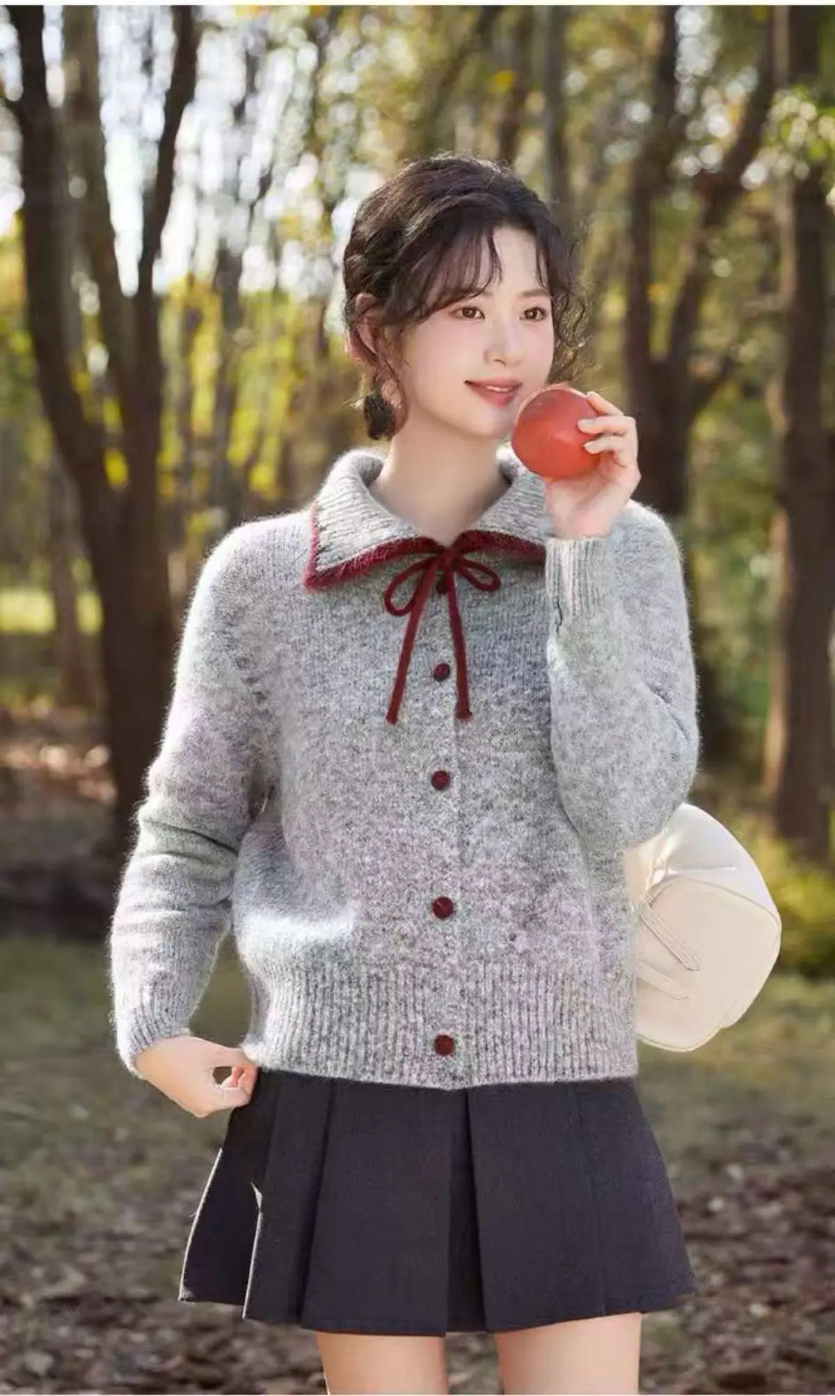 한국인기 배색 폴드 칼라 니트 가디건 상세 이미지 4