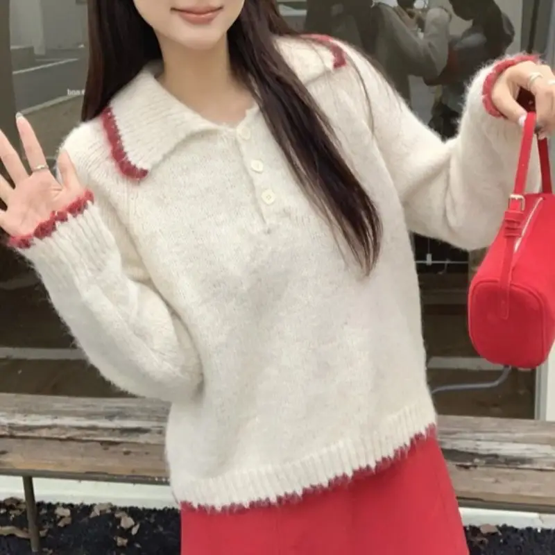 컬러 배색 폴라 칼라 니트 상세 이미지 3