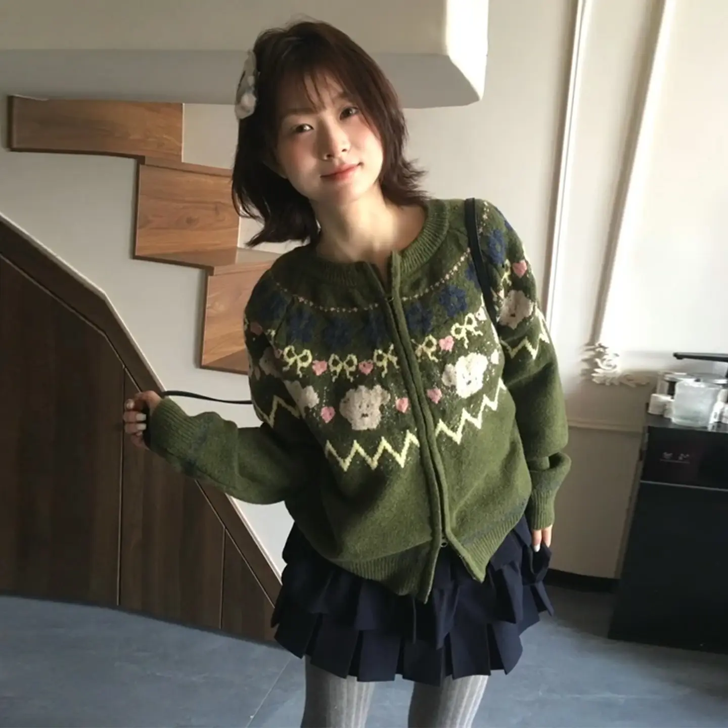 한국인기 레트로 페어아일 자카드 니트 가디건 상세 이미지 4