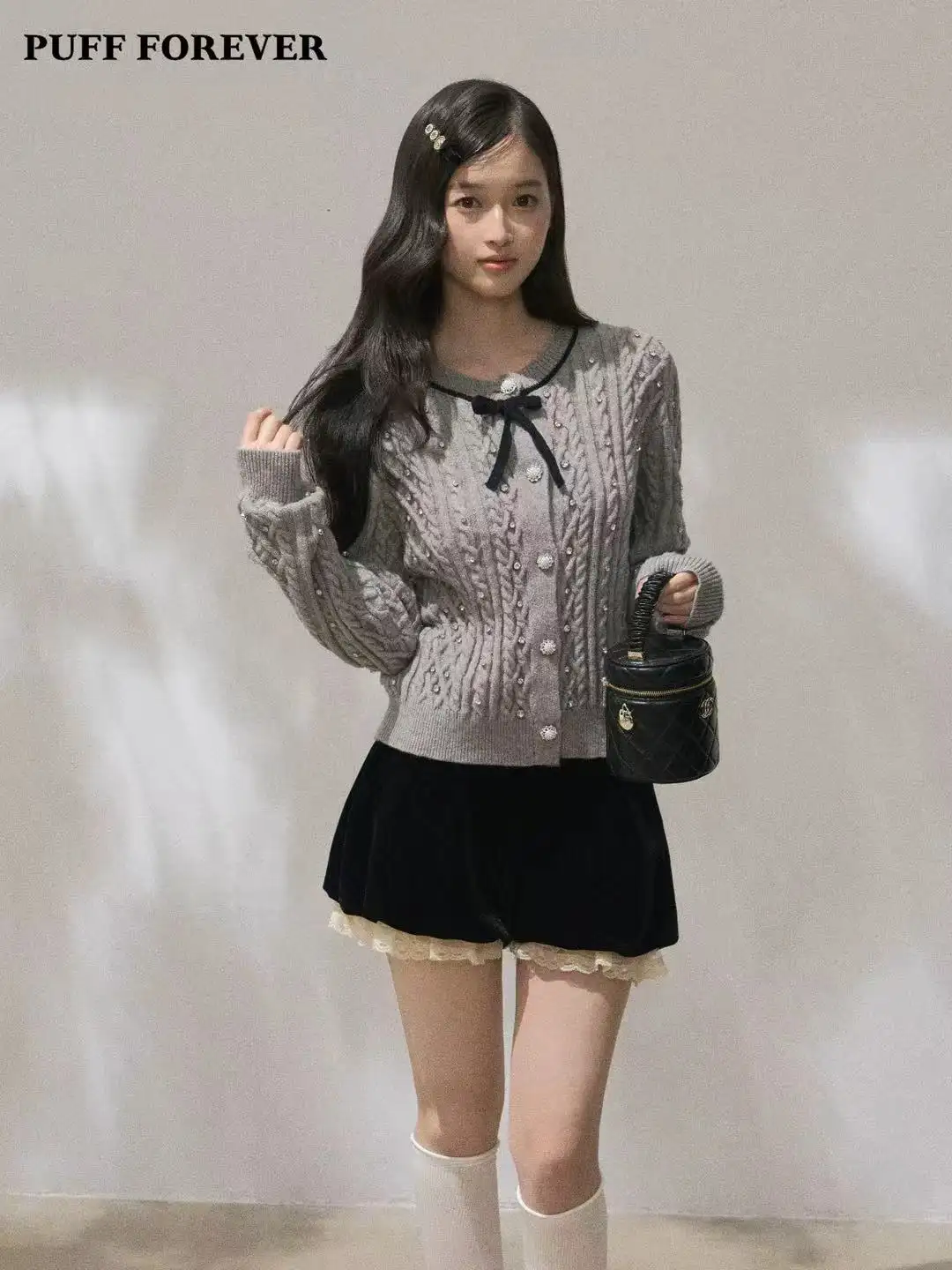 순수 울 라운드넥 긴소매 가디건 상세 이미지 4