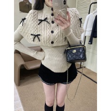批发蝴蝶结高领长袖针织衫两件套女2025年秋冬新款高级感小众别致上衣