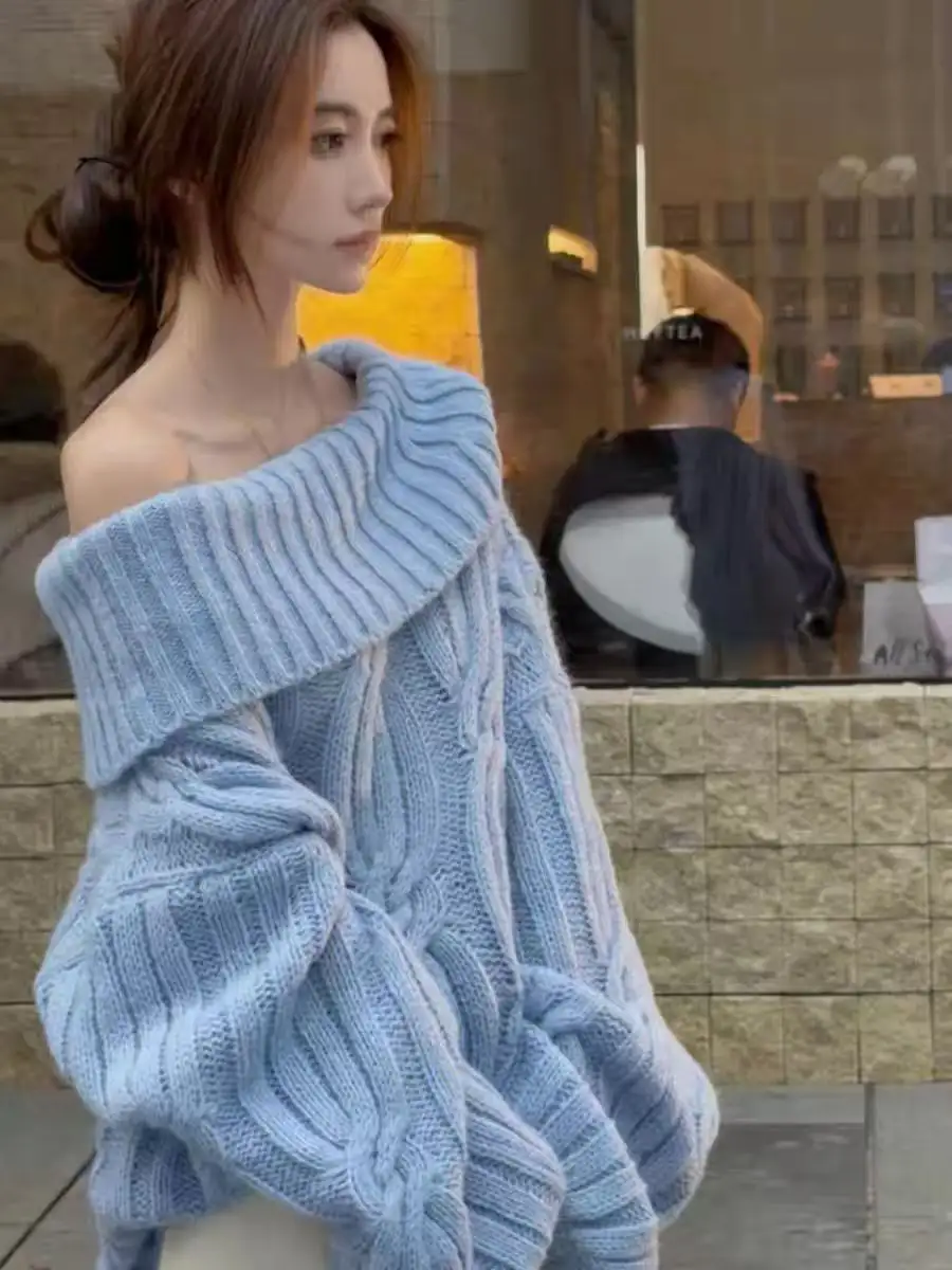 오프숄더 케이블 니트 상세 이미지 1
