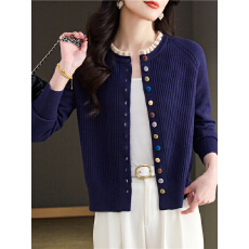 秋季小香风木耳边针织开衫女装2025新款气质简约上衣短款毛衣外套