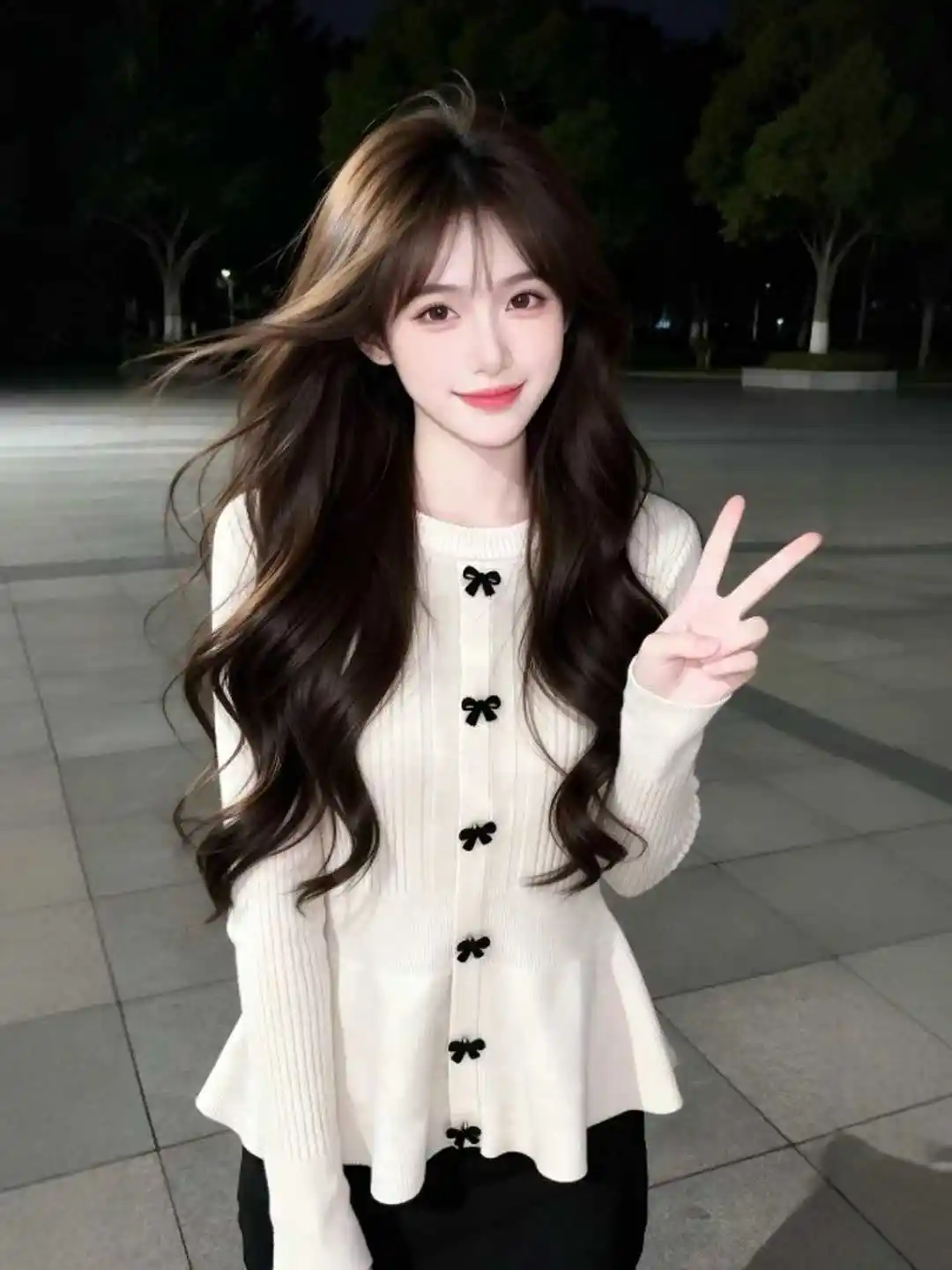 리본 허리 조임 러플 니트 가디건 상세 이미지 1