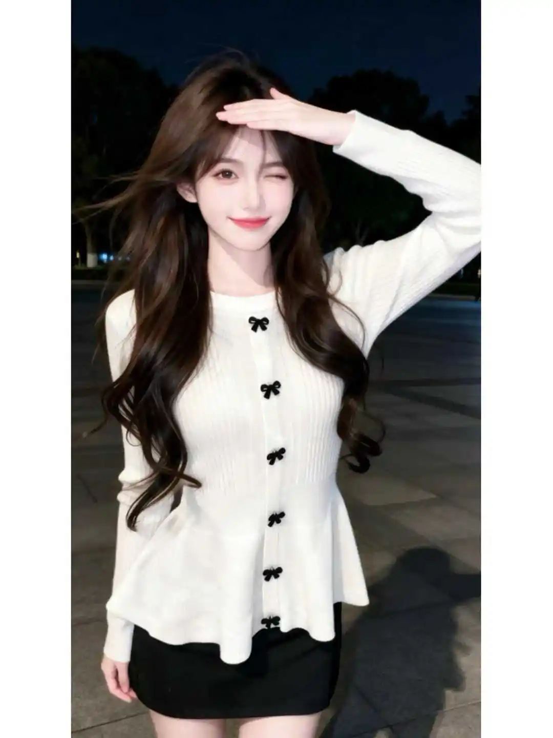 리본 허리 조임 러플 니트 가디건 상세 이미지 2