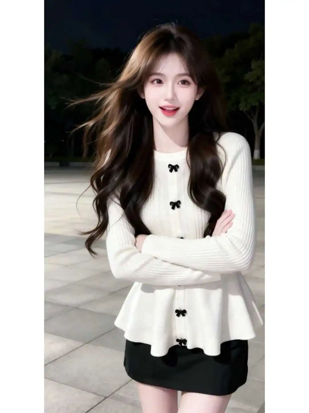 리본 허리 조임 러플 니트 가디건 상세 이미지 3