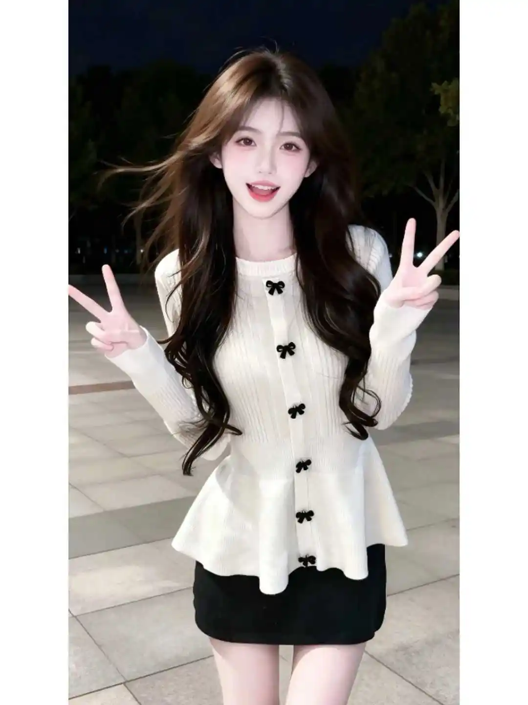 리본 허리 조임 러플 니트 가디건 상세 이미지 4