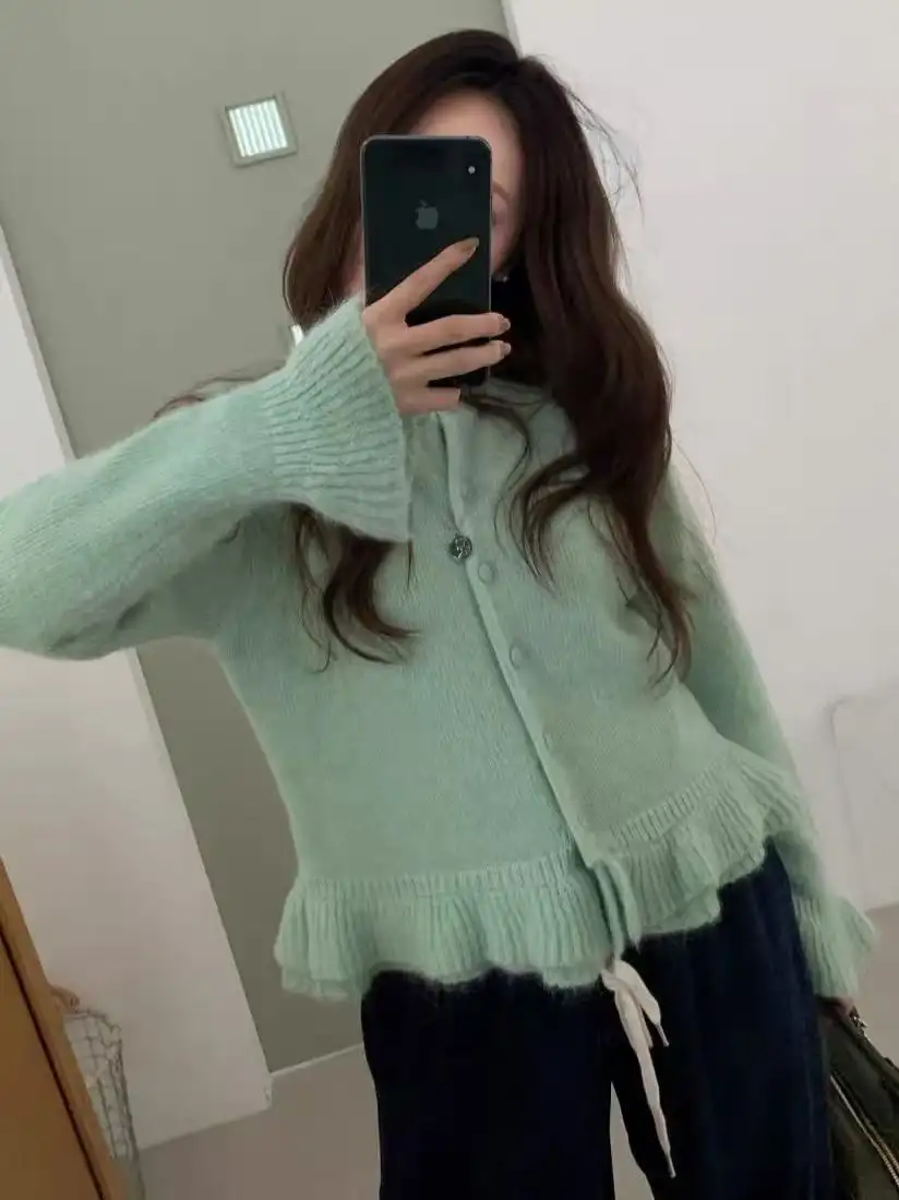 러플 디테일 울 니트 카디건 상세 이미지 3