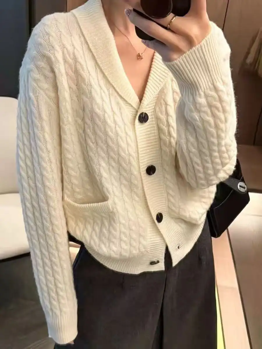 V넥 울 가디건 상세 이미지 1