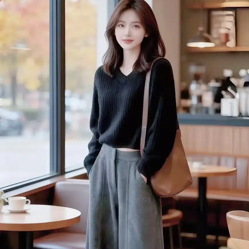 울 V넥 니트 상세 이미지 5