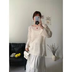 批发法式镂空圆领长袖<b class='q'>针织衫</b>女2026早春夏款时尚气质显瘦外搭薄款<b class='q'>罩衫</b>