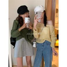 批发2026年新款早春韩系复古镂空防晒镂空<b class='q'>针织衫</b>上衣女装早秋长袖<b class='q'>罩衫</b>