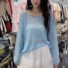 批发欧货正品2026新款穿搭高质感欧货重工<b class='q'>手工</b>钉钻镂空一字领针织衫女