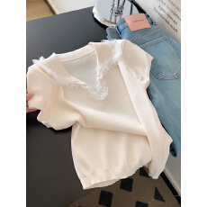 批发2026夏日bm芭蕾风短袖纯欲蕾丝Polo领针织