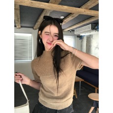 批发法式柔美半高领卷边短袖针织衫2026早春<b class='q'>轻熟</b>风叠穿毛衣