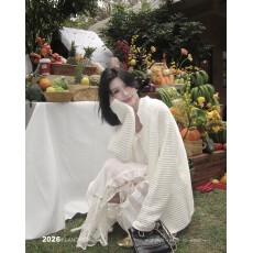 批发姜雯'杏子白'慵懒镂空肌理感春季新款<b class='q'>羊毛</b>针织<b class='q'>开衫</b>外套女高级感