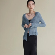 批发废土风破洞镂空褶皱针织<b class='q'>衫</b>性感罩<b class='q'>衫</b>上衣女美式辣妹复古慵懒<b class='q'>毛</b>衣